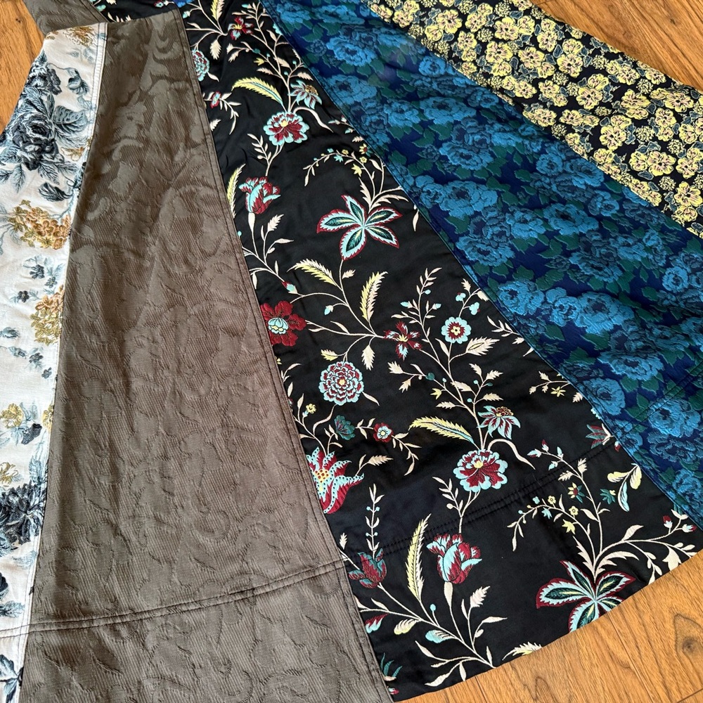 Patchwork Strapless Floral A-Line Dress in Blue and Black - Picture 2 of 8